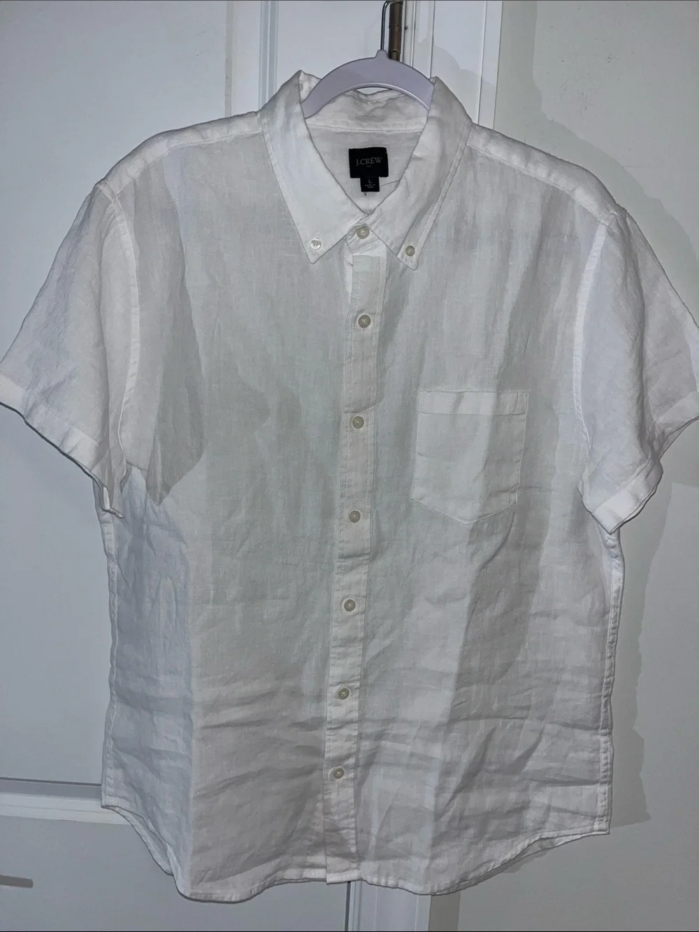 J.Crew NEW men’s Linen Cotton Short Sleeve Button Down Shirt White Large NWOT